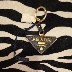 Prada Black and Gold Triangle Keychain